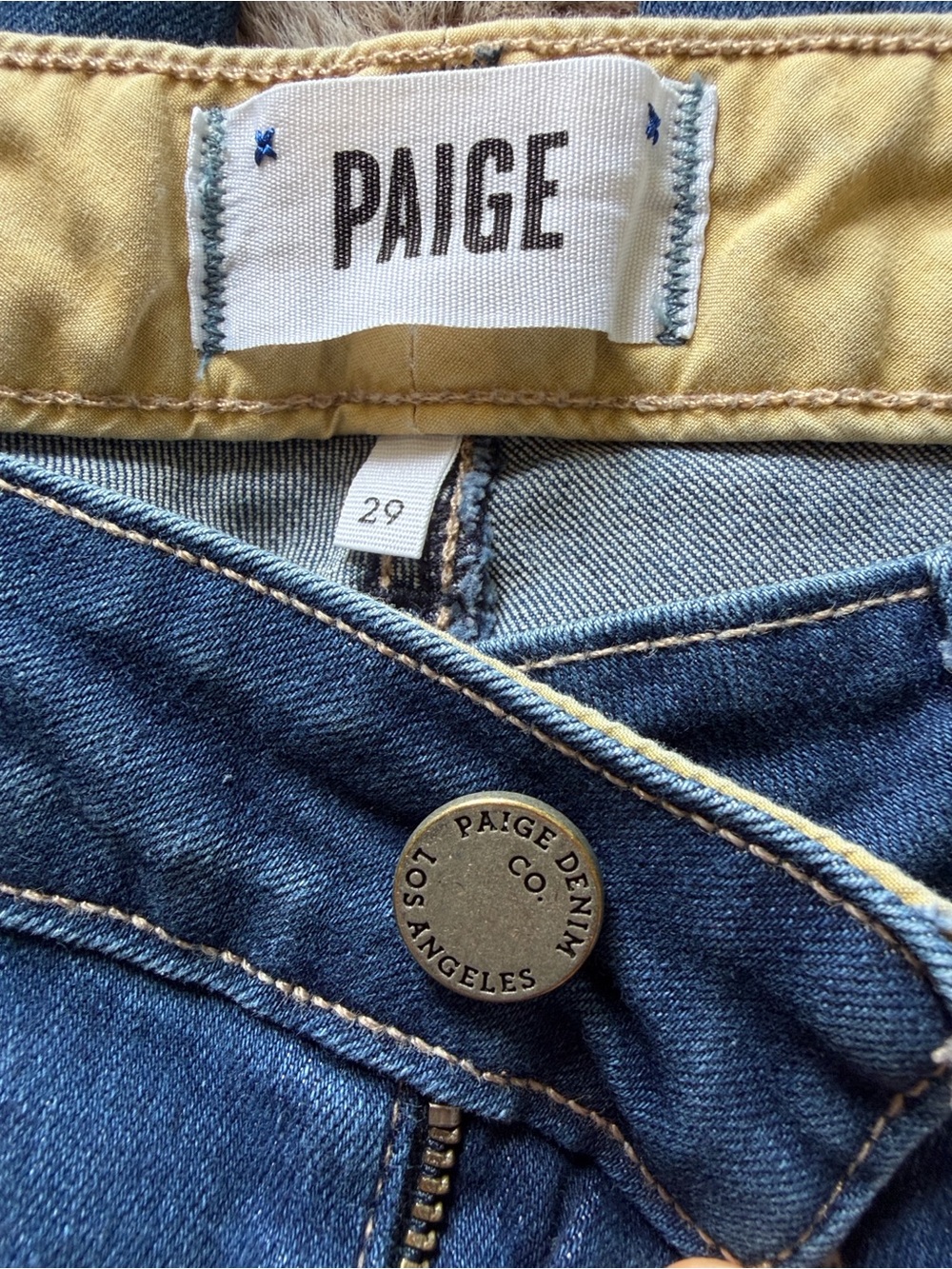 PAIGE Blue Denim Jeans with Brass-Tone Button